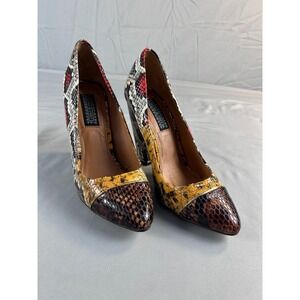 Deena & Ozzy Women Heels Size 6 Red Snake Print Block‎ Heel Statement Retro
